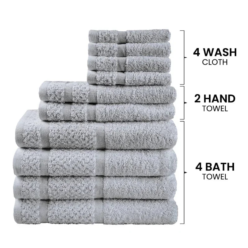 10 Piece Towel Set with Upgraded Softness & Durability, Grey - Ohberri