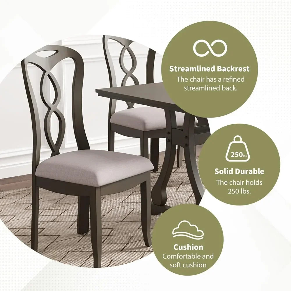 7 Piece Dining Table Set, Retro Kitchen Table Set with 6 Upholstered Dining Chairs, Wooden Table and Chairs Set for Dining Room - Ohberri