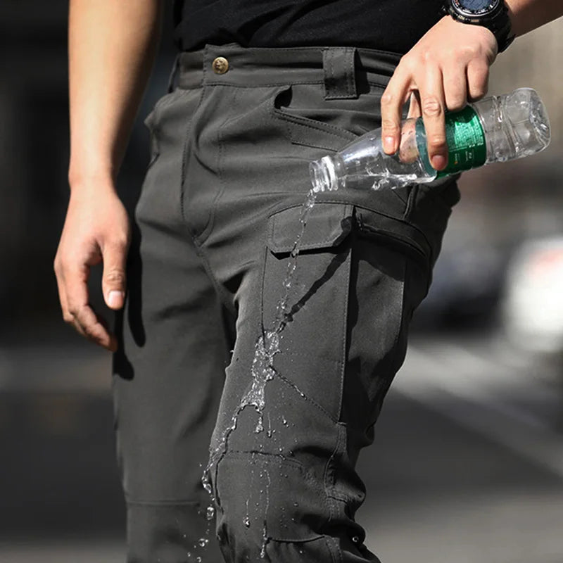 Men Cargo Pants Solid Color Multi-Pockets Waterproof Trousers
