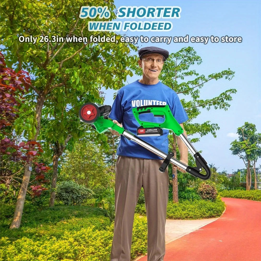 Foldable Brush Cutter Cordless Weed Wacker Electric Weed Eater Edgers with 2 Large Capacity Batteries &13 Blades, - Ohberri