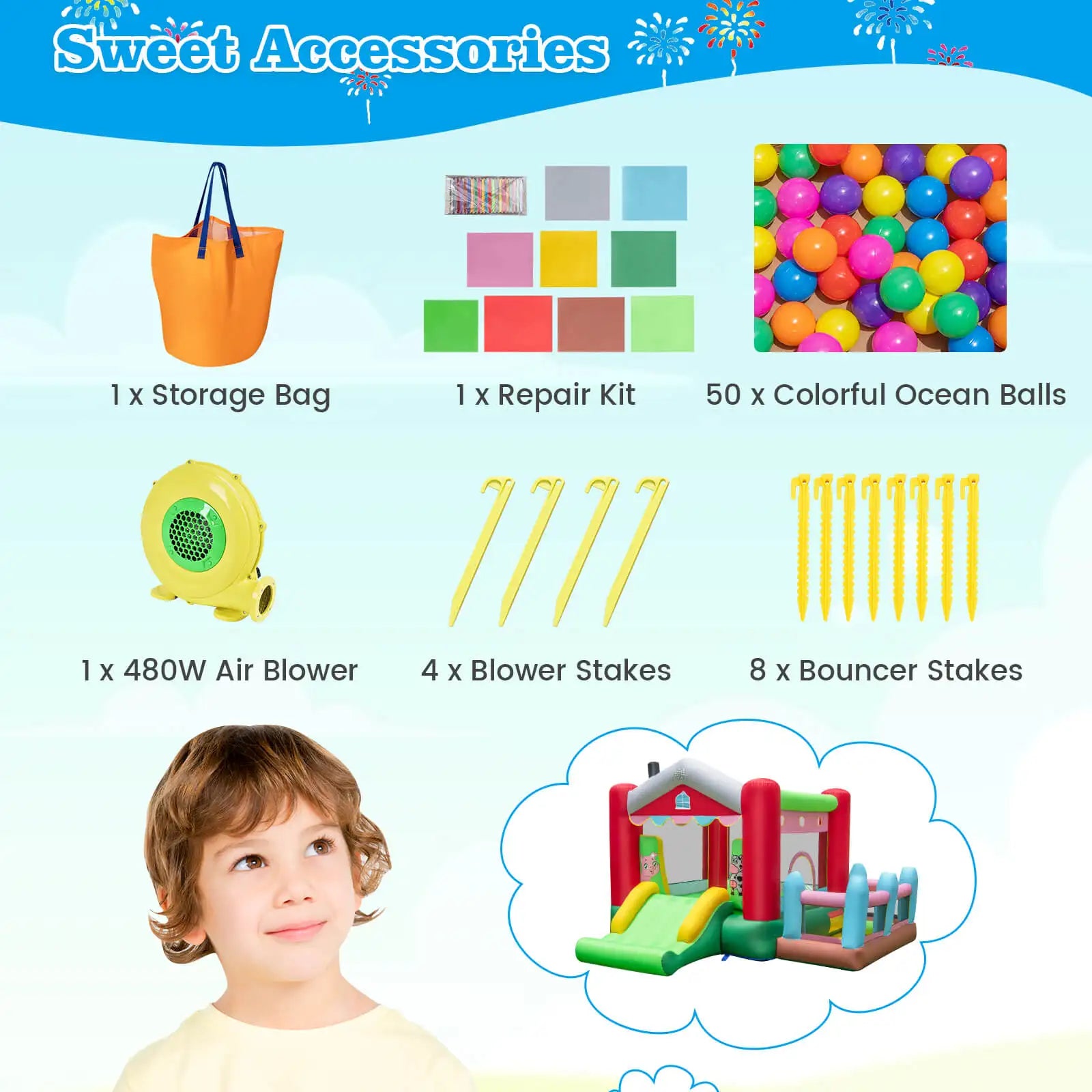 4-in-1 Farm Themed Inflatable Bounce House with Slide Ball Pit & Basketball Hoop - Ohberri