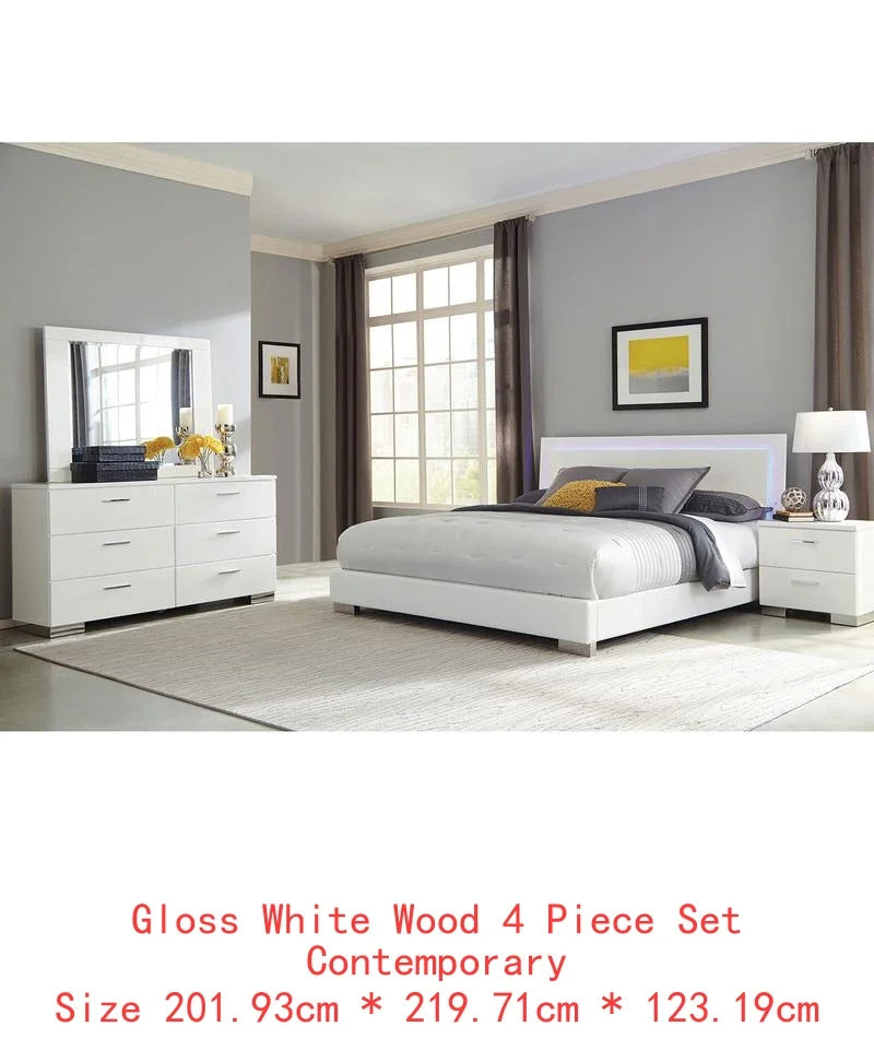 White High Gloss 4-Piece Twin Bedroom Set with Contemporary Design and Durable Finish - Ohberri