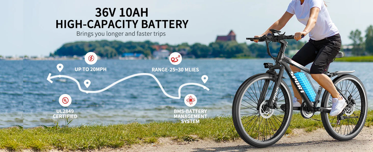 26''Electric Bike,Motorcycle 700W Peak Motor,20MPH 35Miles 480Wh 7-Speed& LCD Display - Ohberri