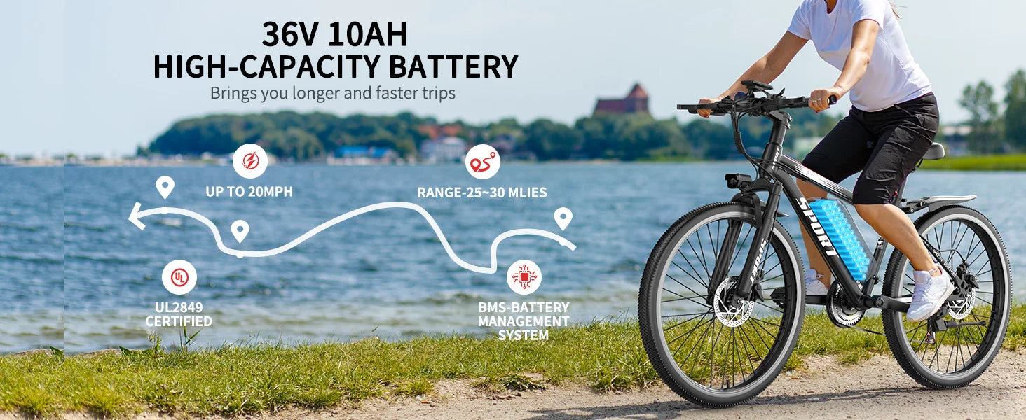 26''Electric Bike,Motorcycle 700W Peak Motor,20MPH 35Miles 480Wh 7-Speed& LCD Display - Ohberri