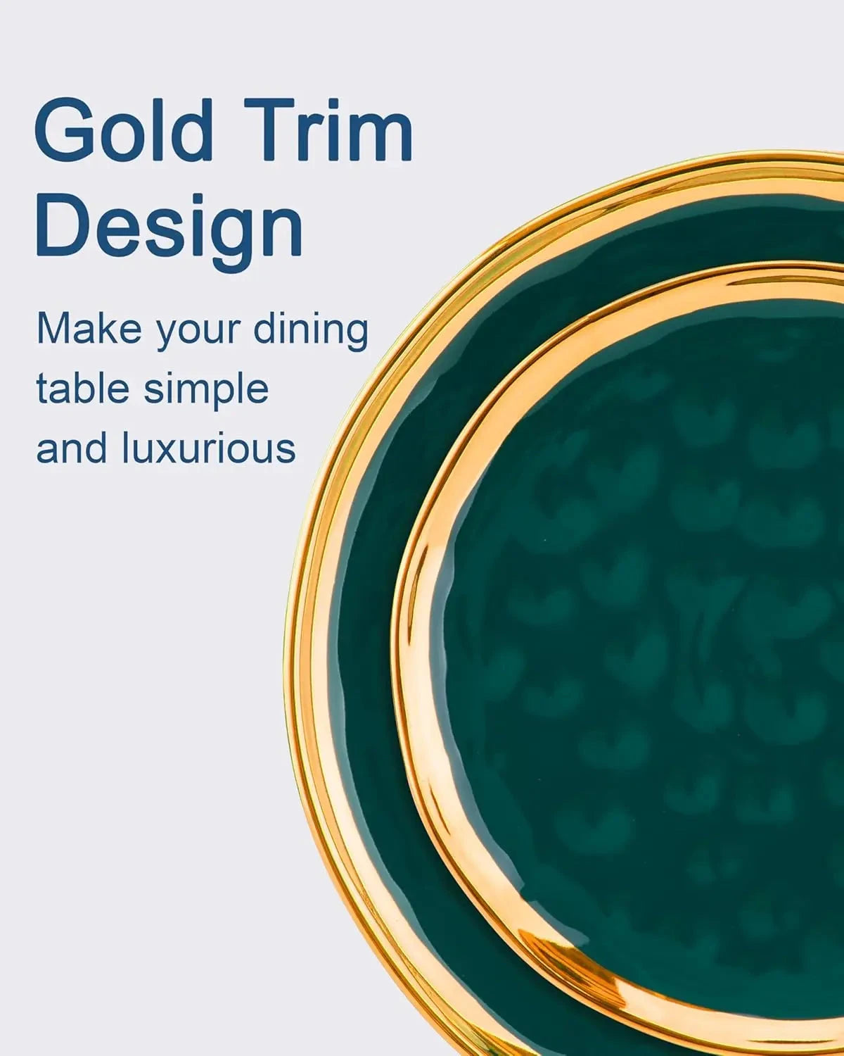 12 Pieces Plates and Bowls Sets, Porcelain Green and Gold Dinnerware Sets Ohberri