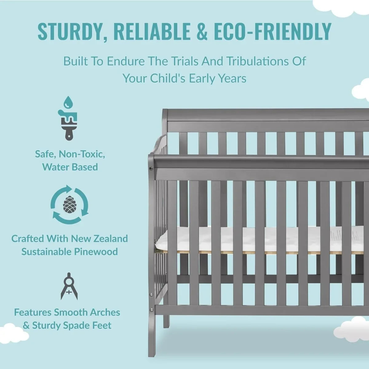 Convertible Crib with Storage Drawer, 3 Height Settings & Mattress Pad, Converts to Twin Bed - Ohberri