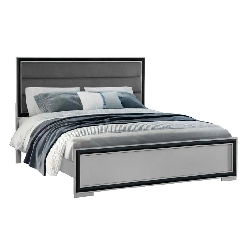 Queen Bedrooom Set - Grey and Black 5 Pieces Furniture for Elegant Bed Rooms - Ohberri