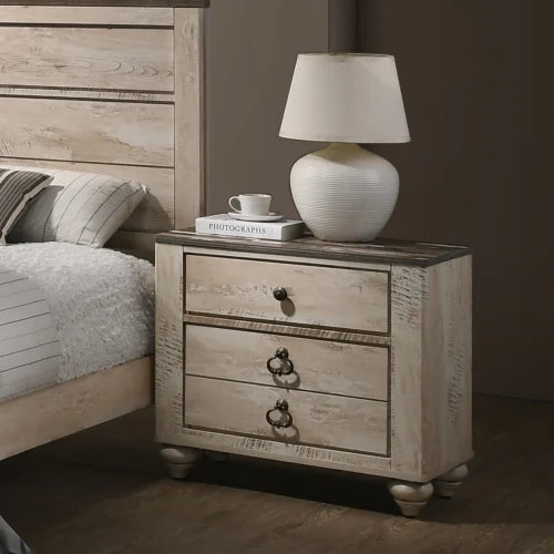 Imerland Contemporary White Wash Finish Bedroom Set, Queen Bed , Dresser, Mirror, Nightstand, Chest - Ohberri