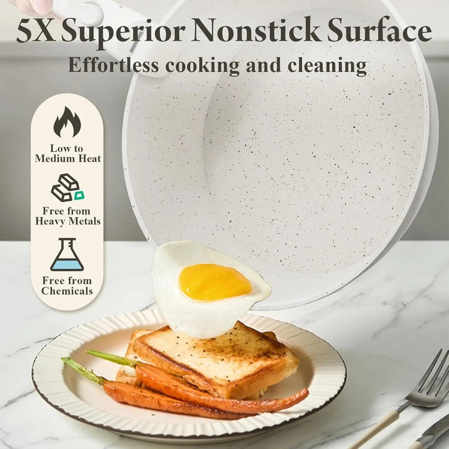 19 Pcs Pots and Pans Set Non Stick Ceramic Cookware Set with Removable Handles Ohberri