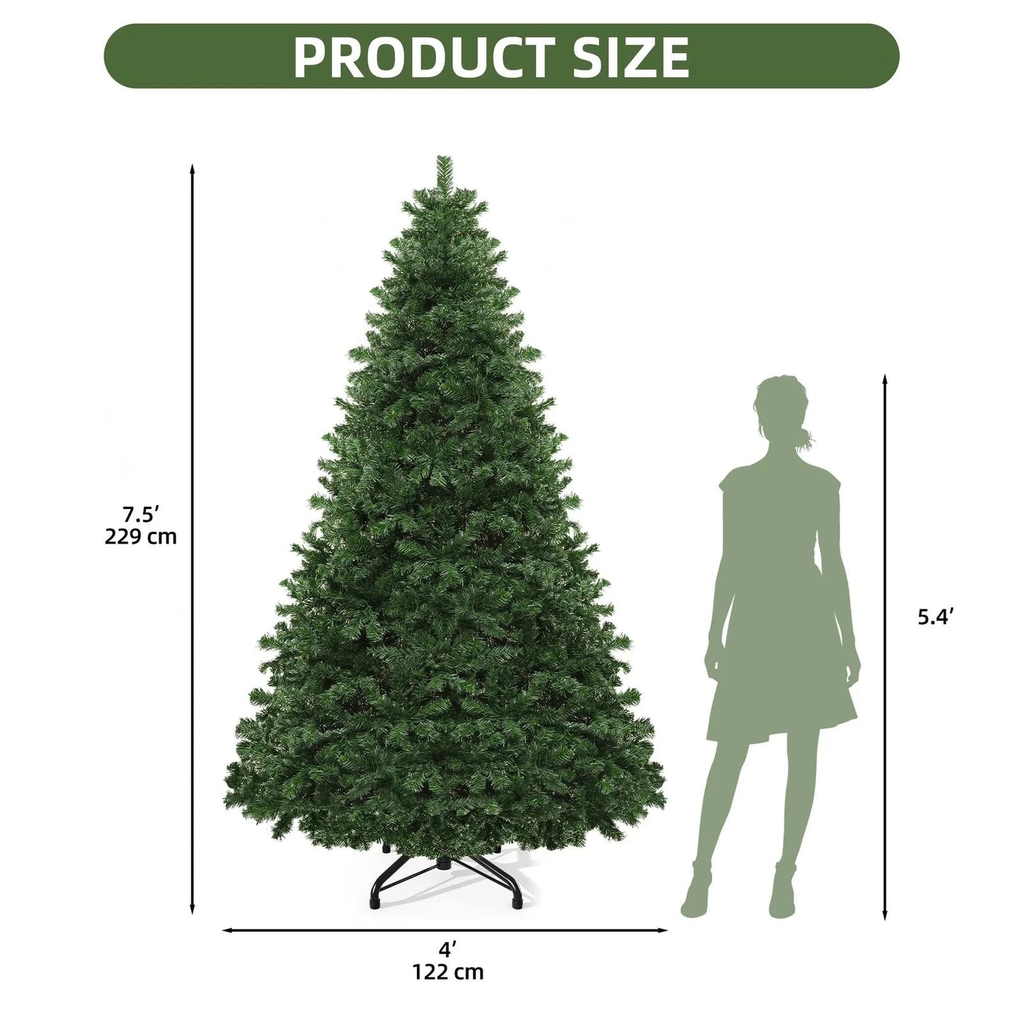 6ft /7.5ft /9ft Artificial Pine Christmas Tree Metal Hinges and Foldable Base Ohberri
