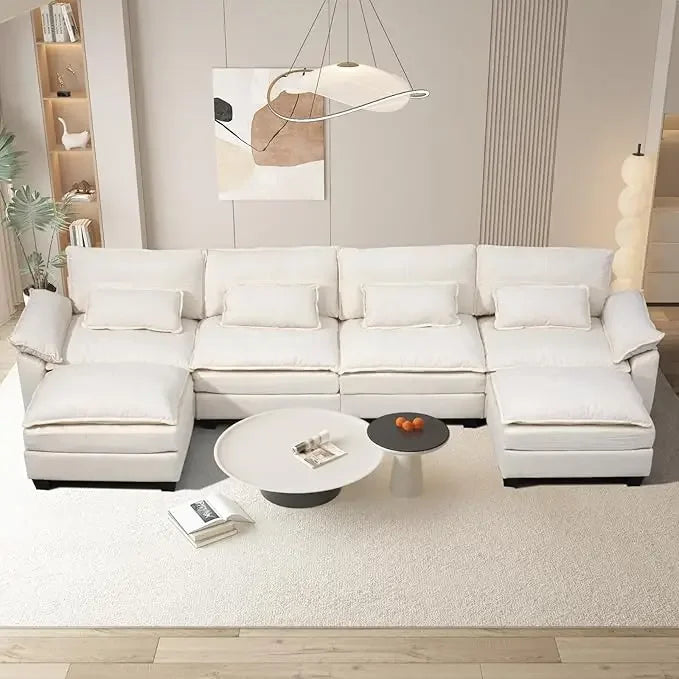 Cloud Couch Sectional with USB, Movable Ottoman, 3-Layer, Modern - Ohberri