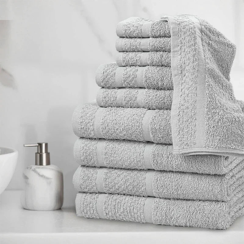 10 Piece Towel Set with Upgraded Softness & Durability, Grey - Ohberri