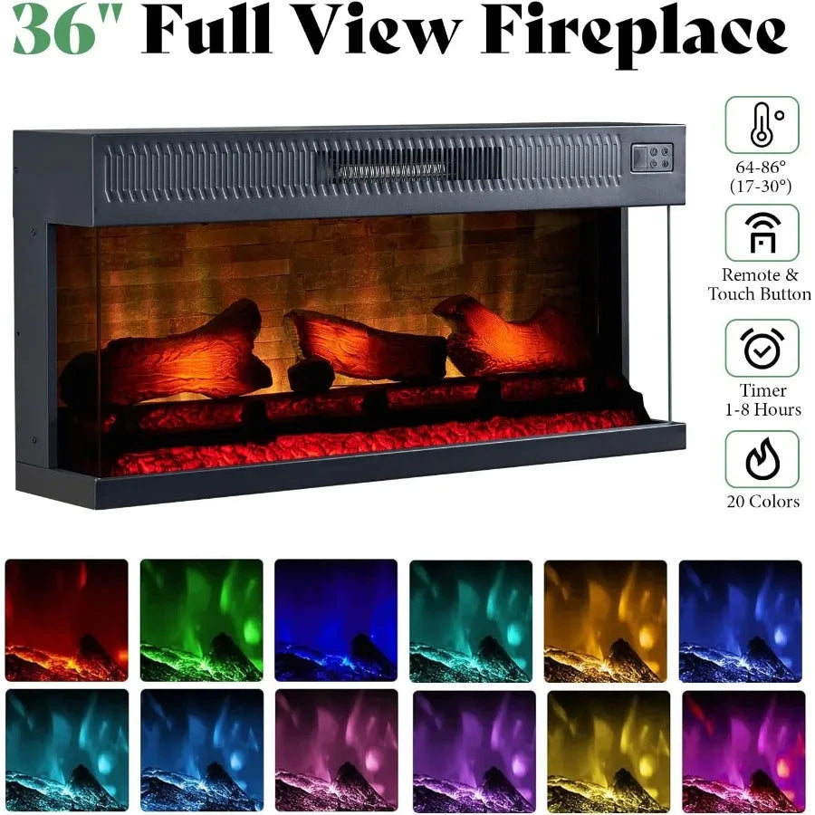 75 Fireplace TV Stand Large TV Stand with 36 Fireplace Farmhouse with Solid Wood 2 Drawers Cabin Ohberri