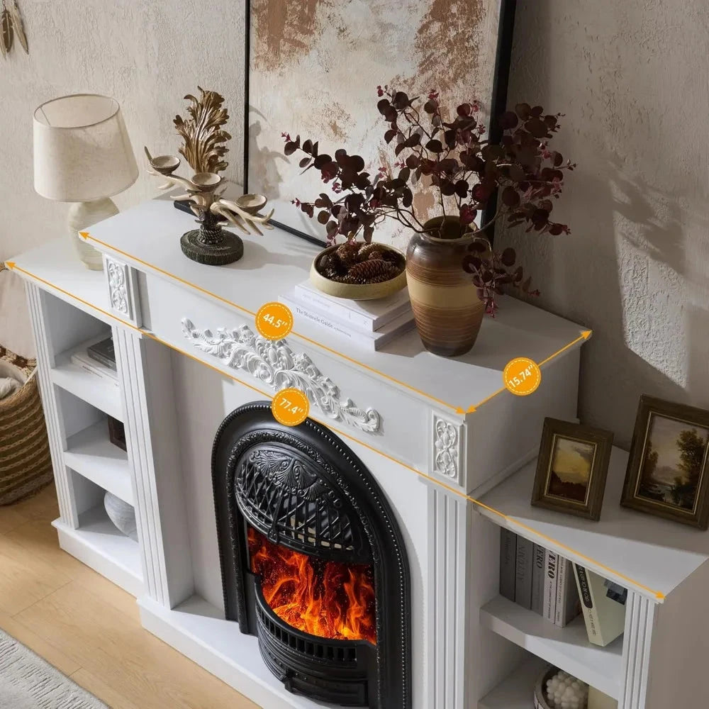 78" electric fireplace with mantel,farmhouse tv stand with 30" electric fireplaces heater Ohberri