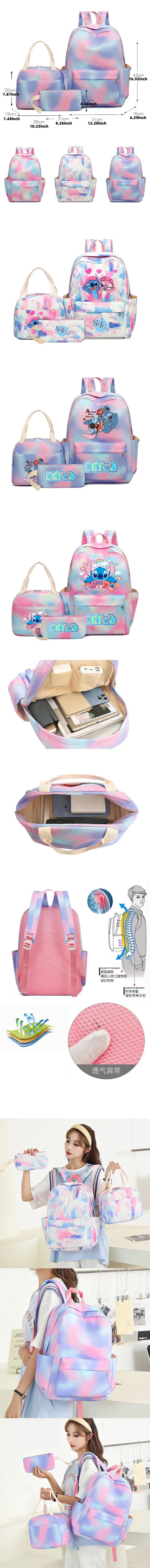 3pcs Stitch Large Capacity Backpack, Cartoon Anime Schoolbag, Kids Girl Travel Commute Knapsack With Lunch Bag And Pencil Case - Ohberri