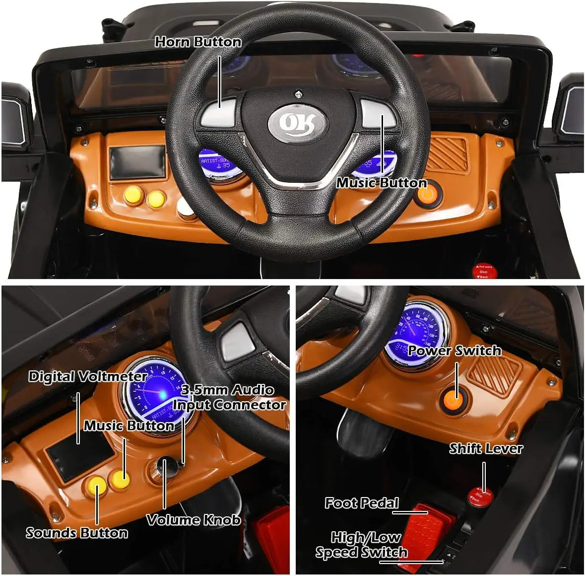 Ride On Car, 12V 2WD Powered Truck, Manual/Parental Remote Control Modes Ohberri