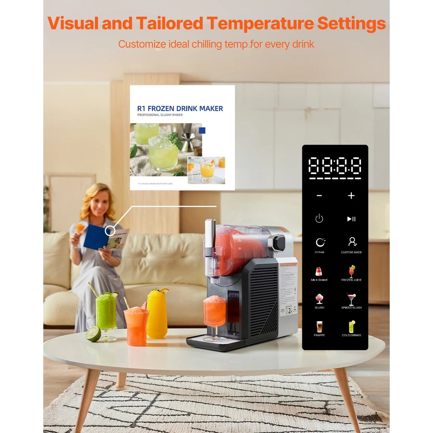 Succebuy 2L Slushie Machine No Ice Needed Margarita Machine with Self-Cleaning Frozen Margaritas Frappés Milkshake for Home Ohberri