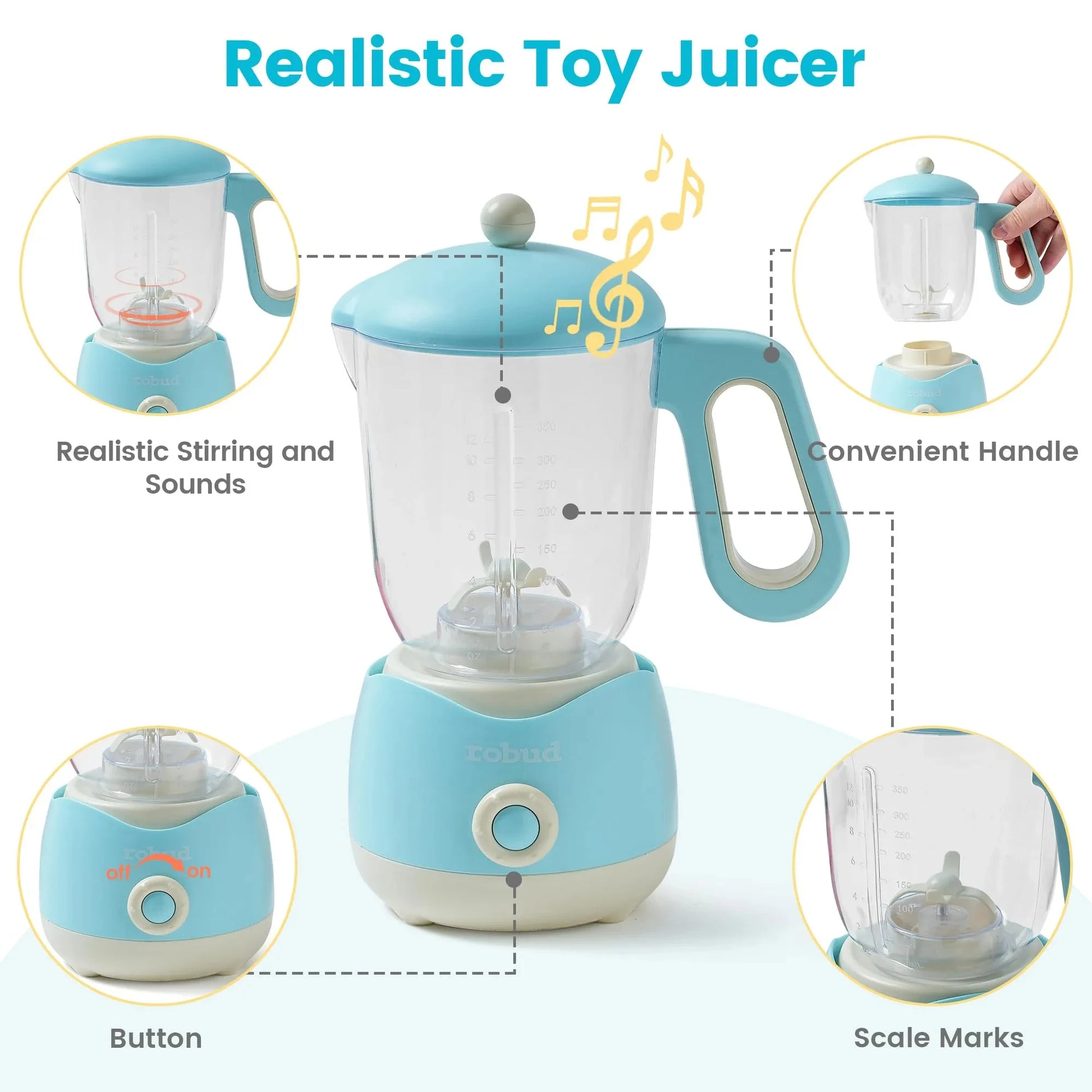 Wooden Toy Kitchen Set Play Kitchen Blender with Realistic Sounds - Ohberri