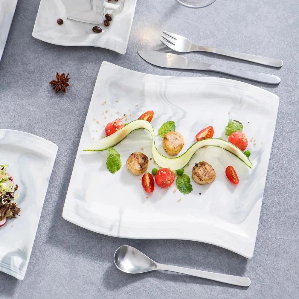 30PCS Marble Porcelain Dinnerware Set Ohberri