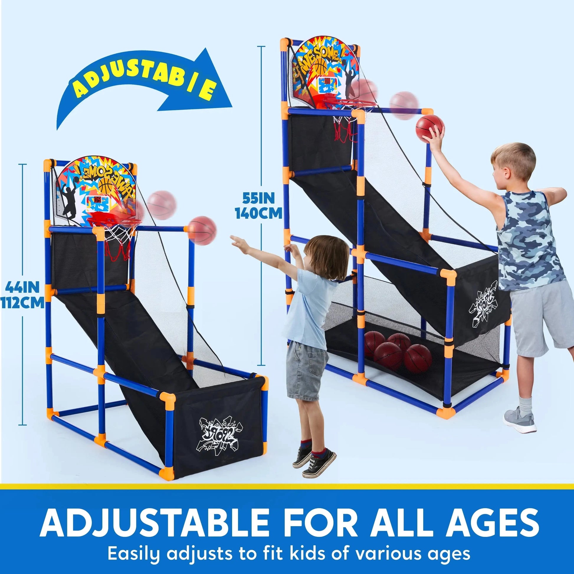 LED Scoring Arcade Basketball Game with 4 Balls Adjustable Height 44"-55"Basketball Stand Ohberri