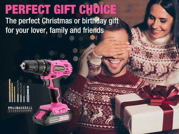 20V 3/8" Pink Cordless Drill Set  18+1 Torque Settings, Power Drill Set with LED Light and Magnetic Holder Ohberri