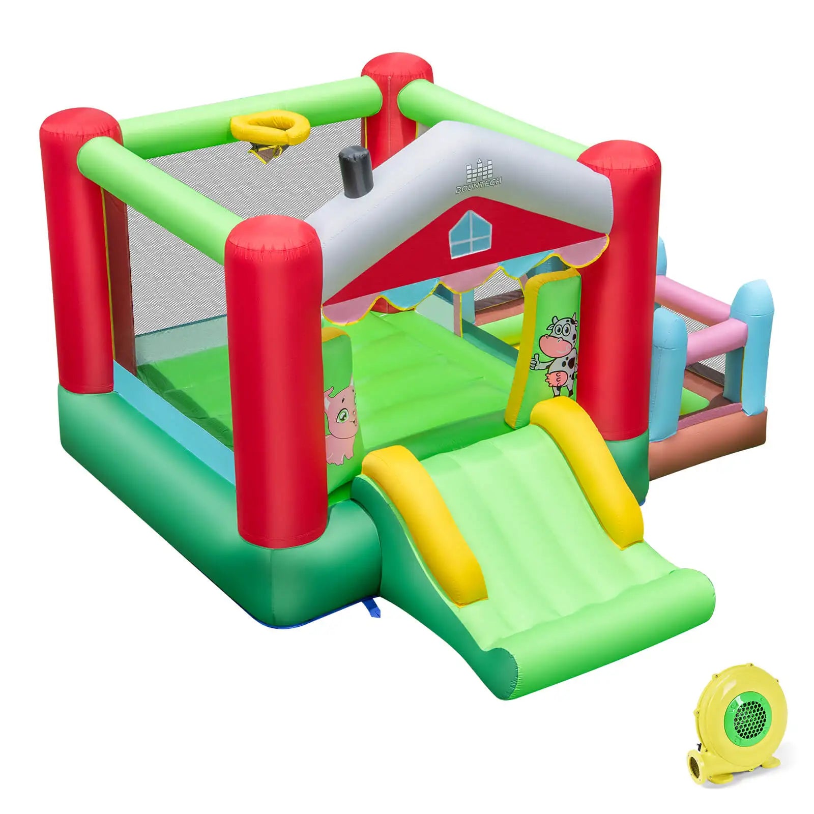 4-in-1 Farm Themed Inflatable Bounce House with Slide Ball Pit & Basketball Hoop - Ohberri