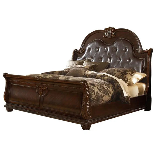 5-Piece King Bedroom Set (King Bed, Nightstand, Dresser, Chest & Mirror) Button Tufted, Wood Construction, Dark Walnut Finish - Ohberri