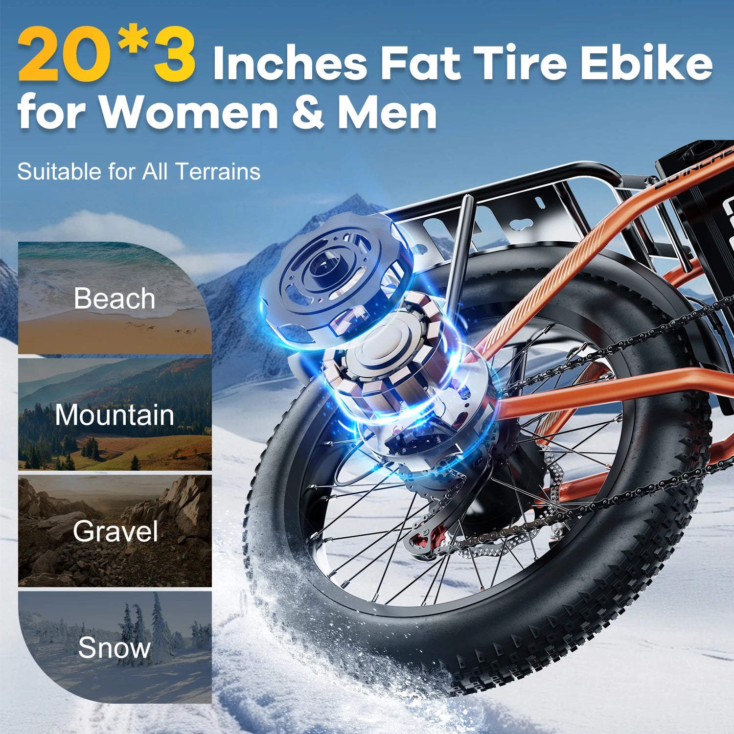 1000W Folding Electric Bike, 48V 20AH 30+MPH, 80 Miles Max Range, 20" Tire - Ohberri