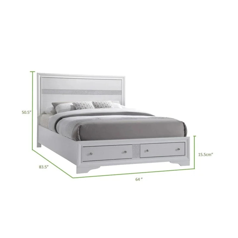 Traditional 5-Piece Storage Bedroom Set with Wood in White, Queen Size - Ohberri