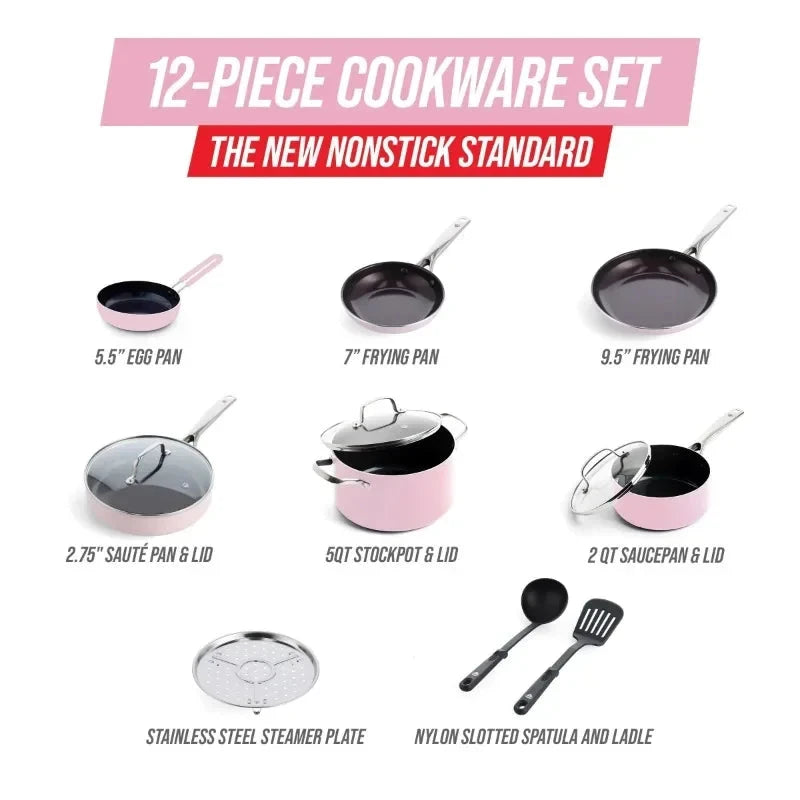 Blue Diamond 12-Piece Toxin-Free Ceramic Nonstick Pots and Pans Cookware Set Ohberri