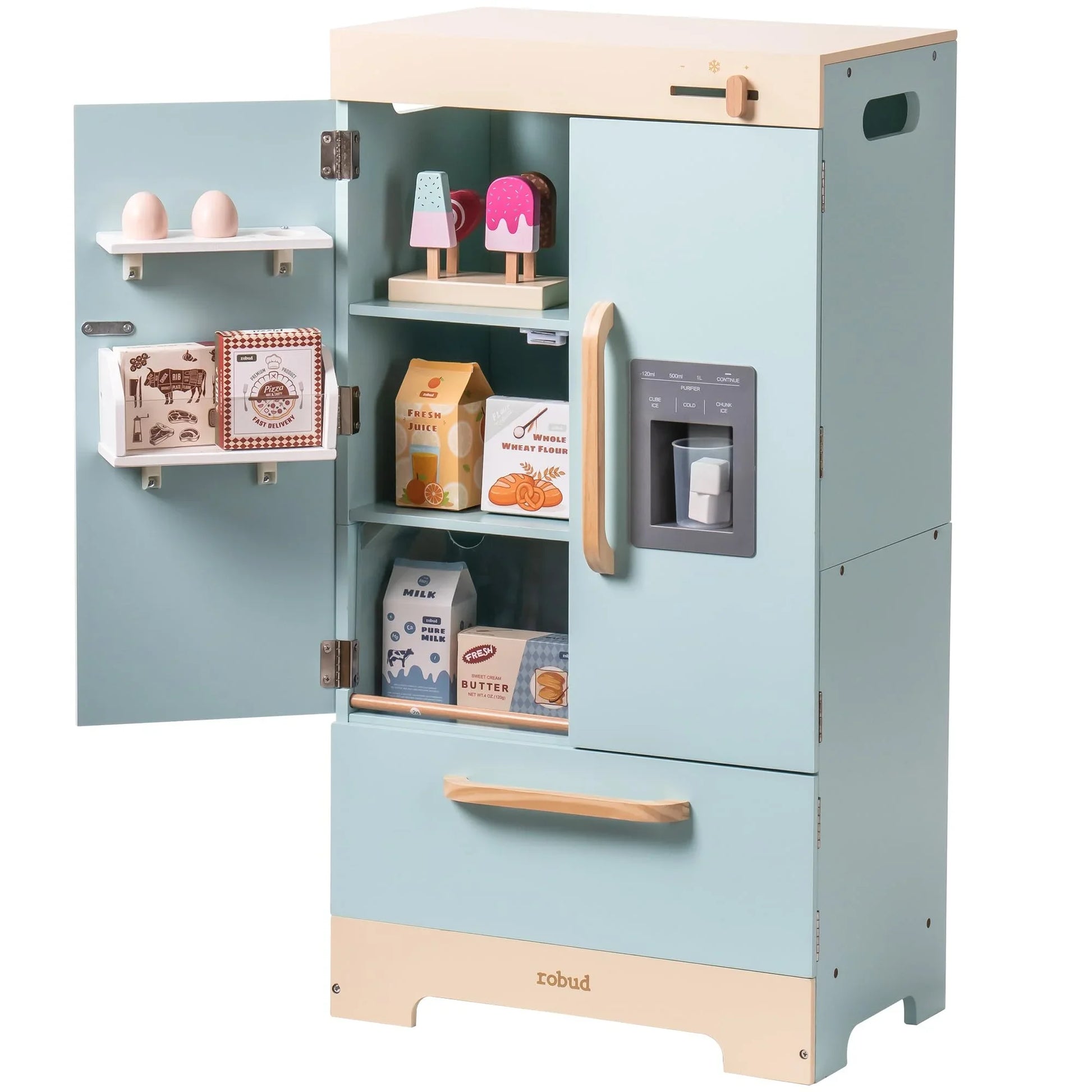 Play Kitchen Refrigerator with Ice Dispenser -Blue - Ohberri