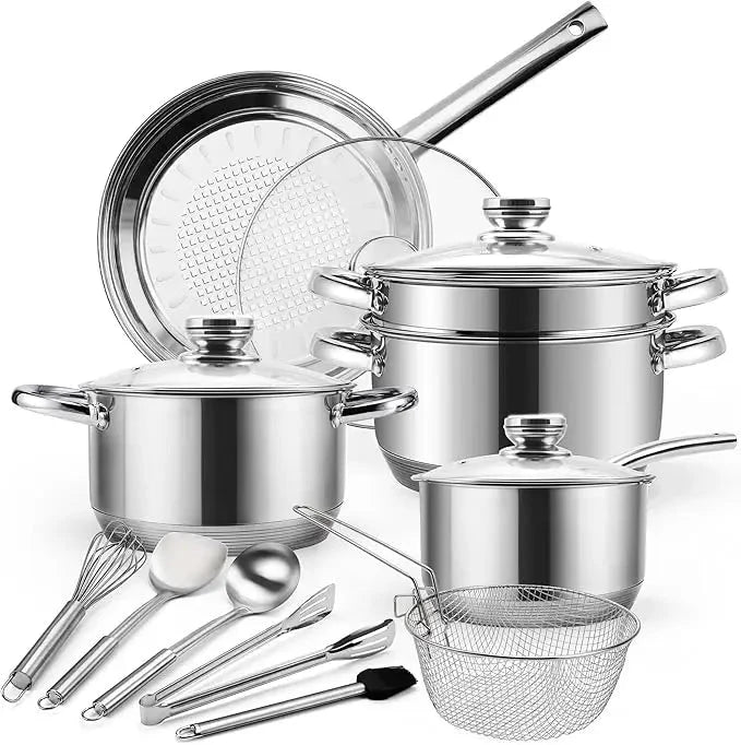 Stainless Steel Cookware Set, 16-Piece Pots and Pans Set Non Toxic Ohberri