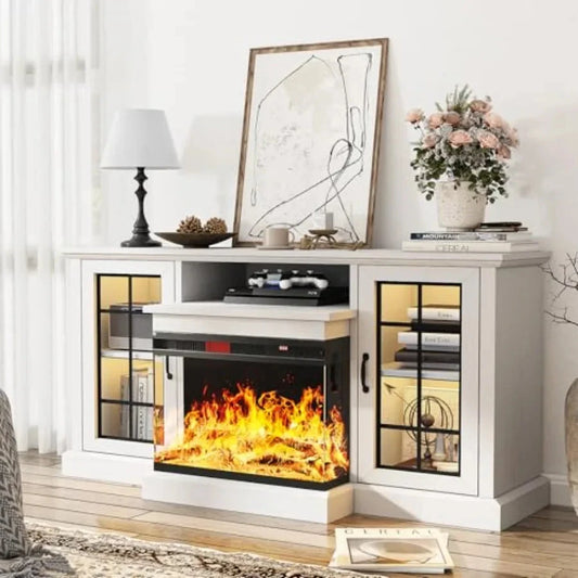 59'' Fireplace TV Stand 3 Sided Glass Media Entertainment Center Console Table for TVs up to 65'' Ohberri