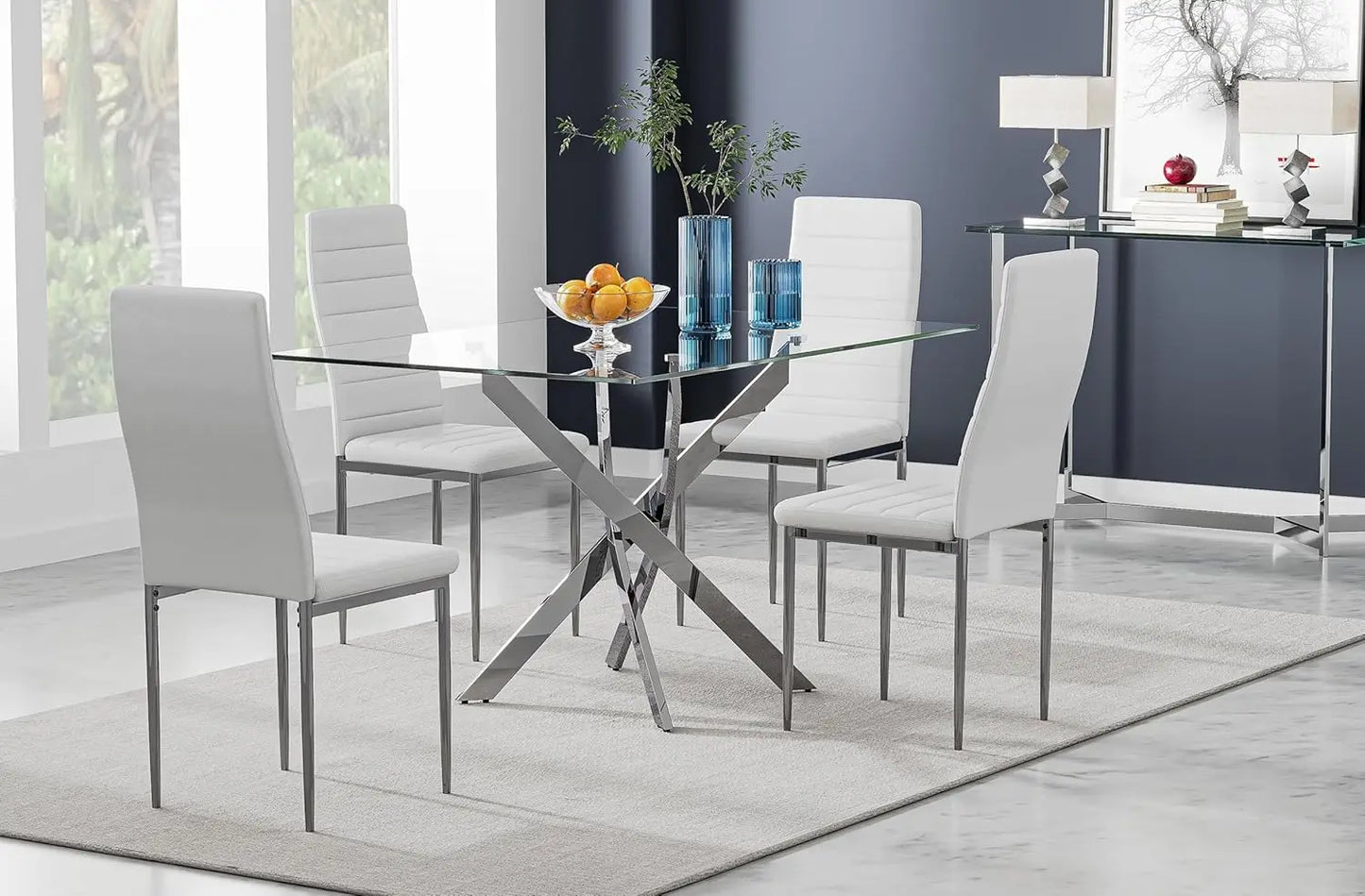 5 Piece Dining Table Set,Tempered Glass Dining Table Set for 4 Kitchen Table Set with 4 Upholstered Chairs for Dining Room - Ohberri