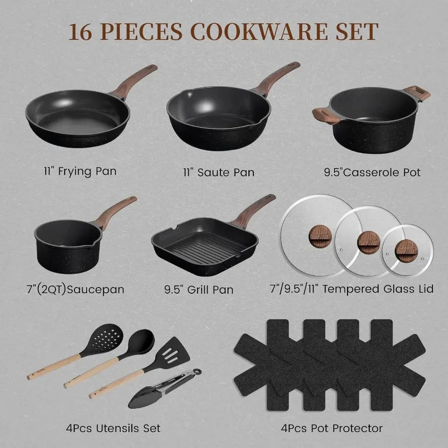 16Pcs Pots and Pans Set Nonstick Ceramic Cookware Sets Induction Ohberri