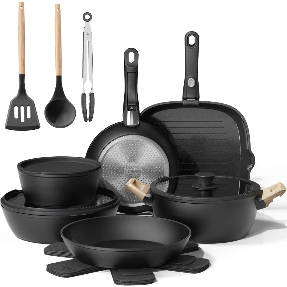 19 Pcs Pots and Pans Set Non Stick Ceramic Cookware Set with Removable Handles Ohberri