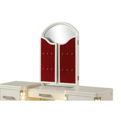 Queen 5 Pc Unique LED Vanity Bedroom Set made with Wood in Beige - Ohberri
