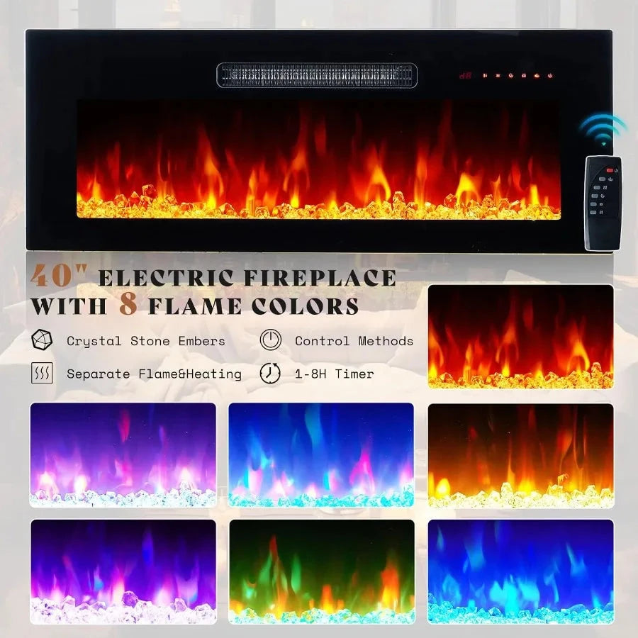 Floating TV Stand with 40 Electric Fireplace Modern Wall Mounted with Storage 80in Media Console Ohberri