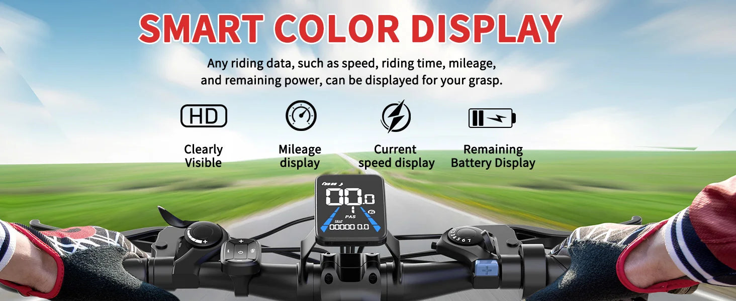 26''Electric Bike,Motorcycle 700W Peak Motor,20MPH 35Miles 480Wh 7-Speed& LCD Display - Ohberri