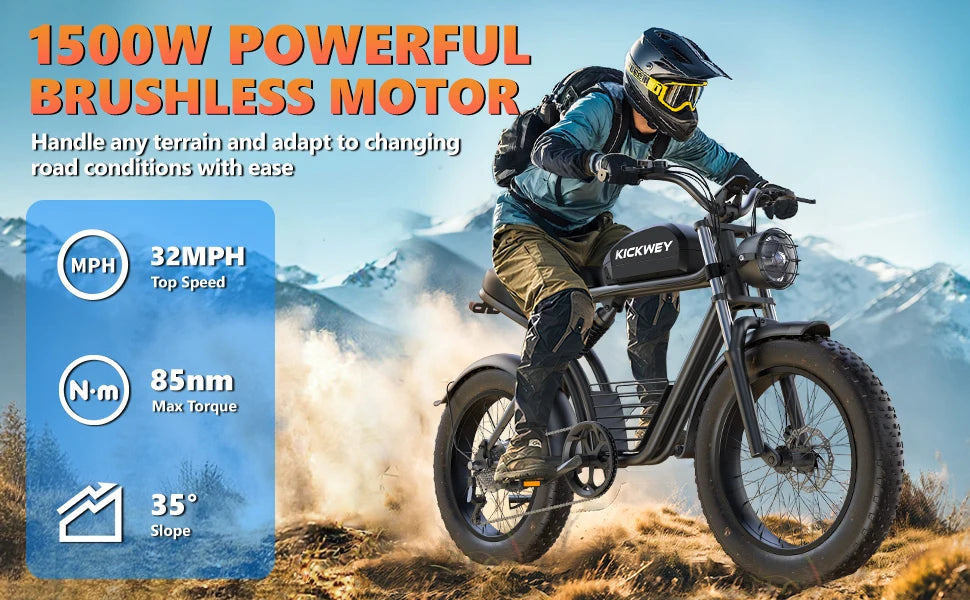 Electric bike 1500W Motor 48V 23AH 20 Inch Fat Tire 32MPH 7-Speed - Ohberri