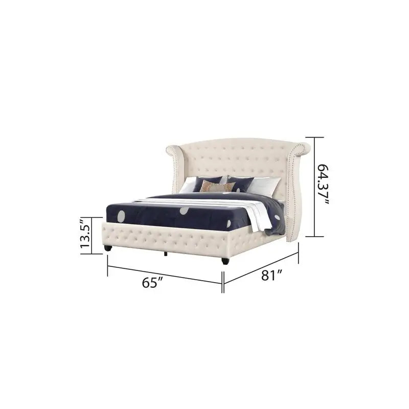 Upholstered Queen 4-Piece Vanity Bedroom Set, Crystal Tufted Design, Wooden Frame - Ohberri