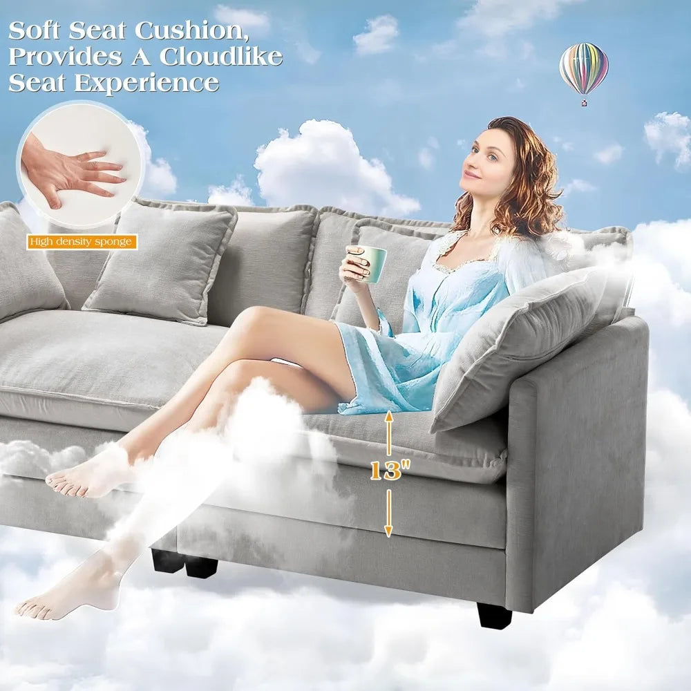 U-Shaped Sectional Sofa – 3-Seater Modern Deep Seat - Ohberri