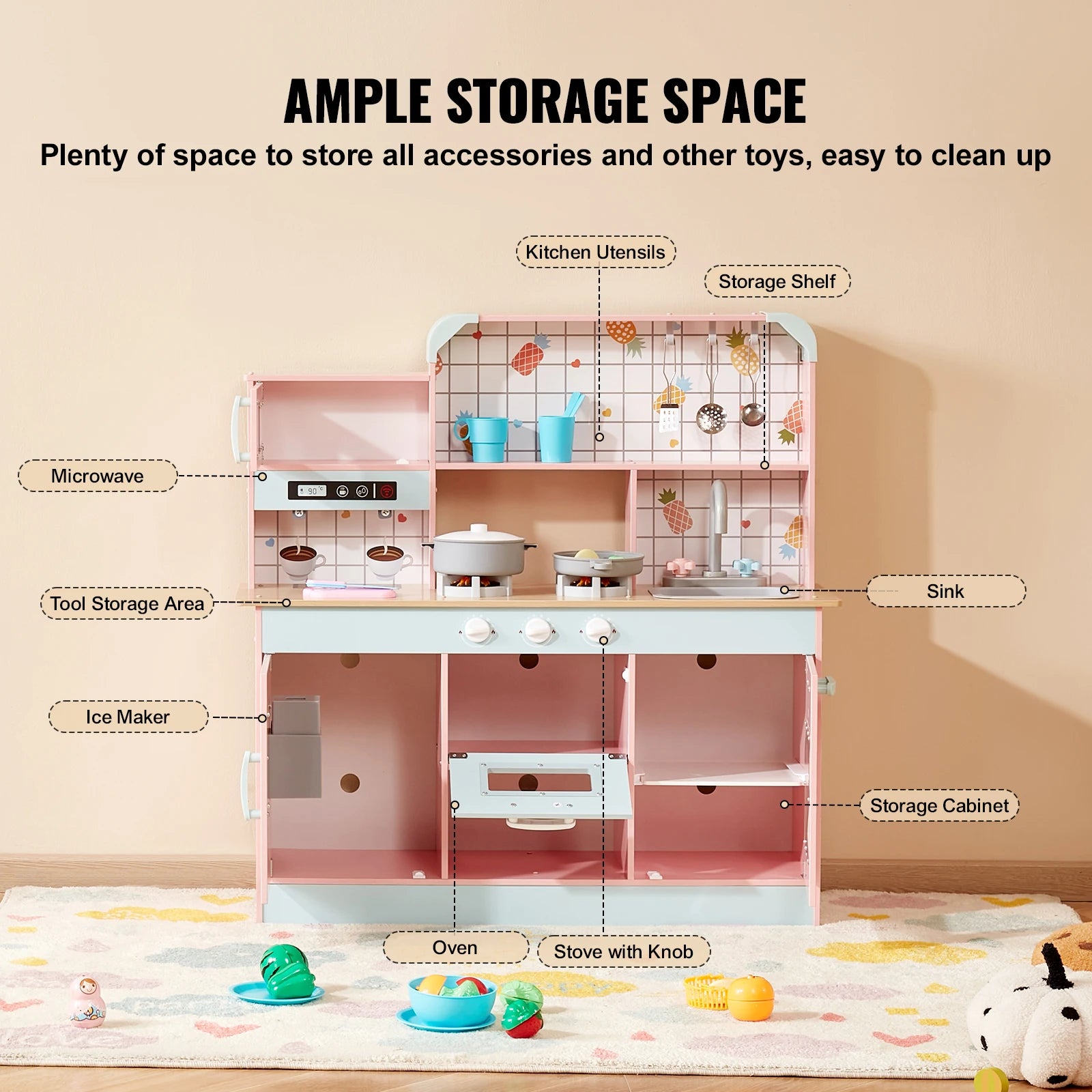 Pretend Play Cooking Toy for Kid Kitchen, Accessories with Lights & Sounds - Ohberri