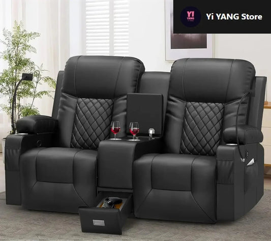 Loveseat Recliner with Storage Console & USB Ports, 2 Cell Phone Holders Ohberri