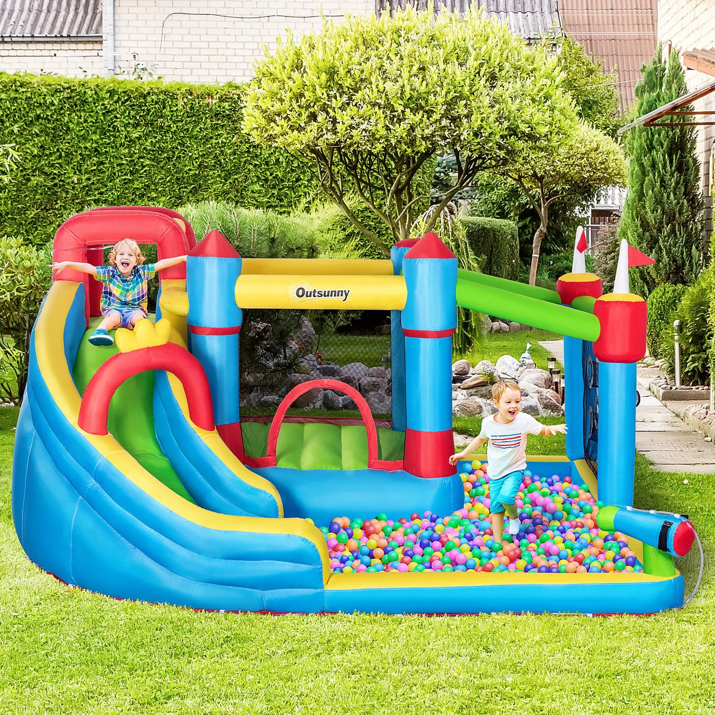 6-in-1 Inflatable Bounce House, Inflatable Water Slide - Ohberri