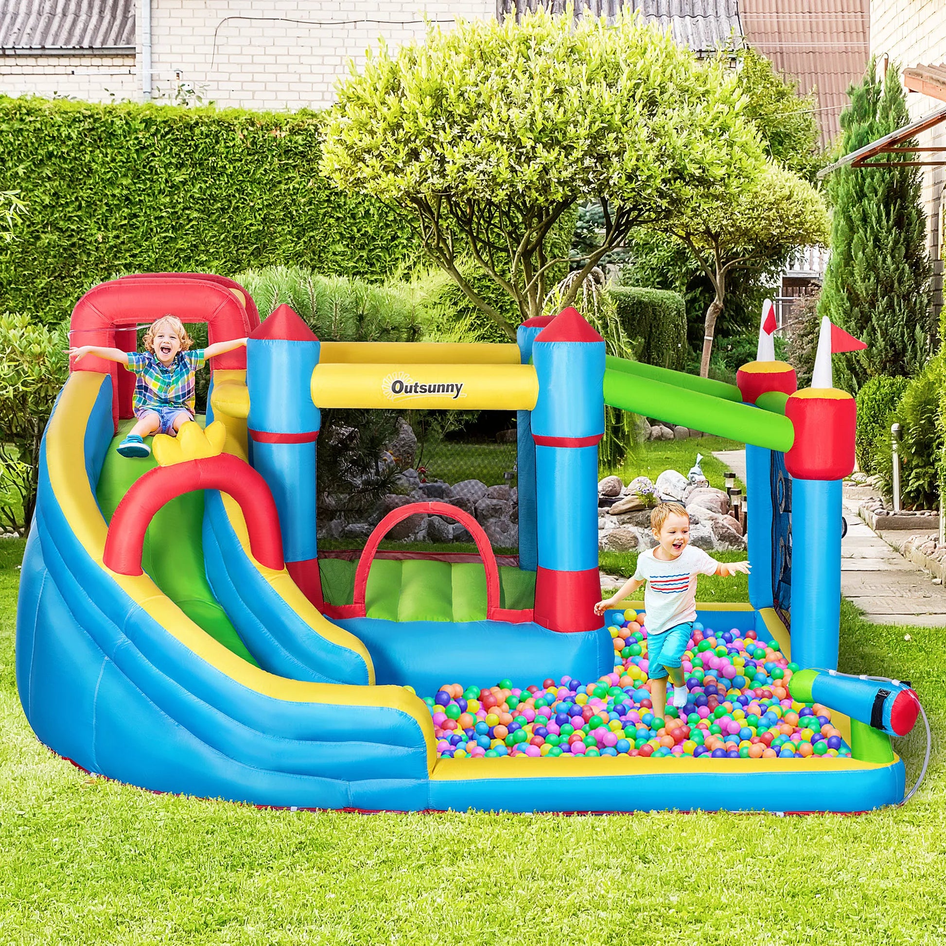 6-in-1 Inflatable Bounce House, Inflatable Water Slide - Ohberri