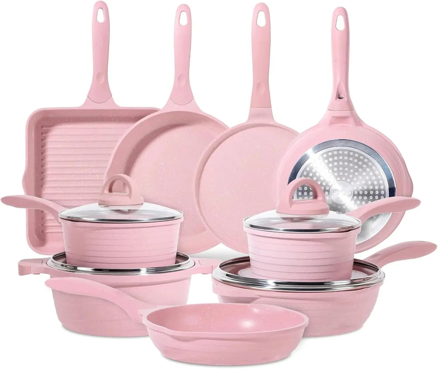 Pink Pots and Pans Set Nonstick 23pcs Induction Ohberri