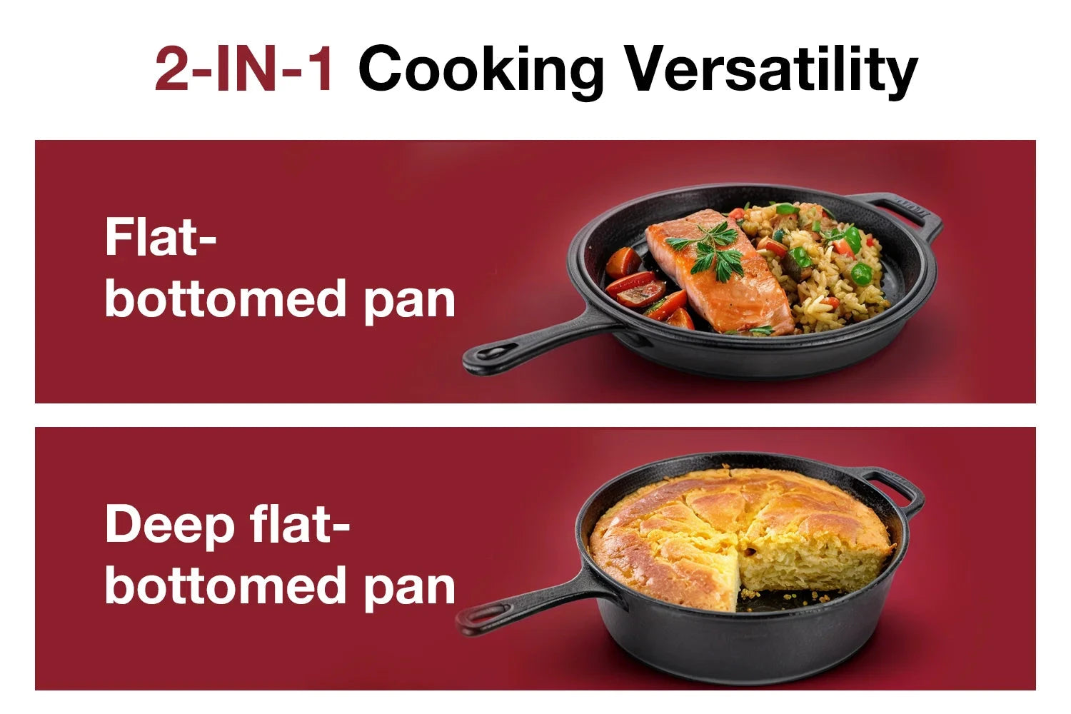 Dutch Oven & Skillet Combo,Preseasoned Cast Iron Cookware Set,2-In-1 Multi Cooker Ohberri