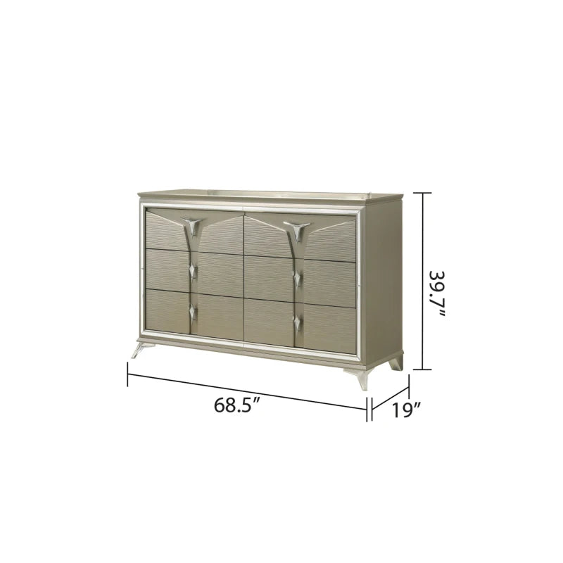 Modern Style Queen 4PC Bedroom Set Made with Wood & LED Headboard ,For bedroom,Main Color:Silver - Ohberri