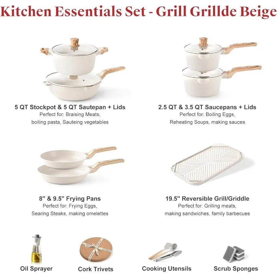 20Pcs Cookware Sets Nonstick Pots and Pans Set Granite Ohberri